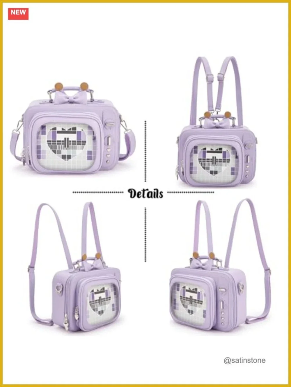 Retro TV Shaped Ita Bag Backpack with Inserts - Faux Leather Pin Display Purse,
